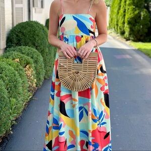 TCEC Multi Color Spaghetti Strap Maxi Dress Abstract Dress
